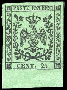 1852 - 25 cent. verde, errore di colore ... 