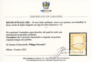 1862 - 10 cent. bistro giallastro, ... 