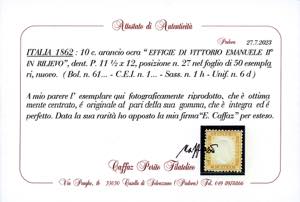 1862 - 10 cent. arancio ocra (1h), ... 