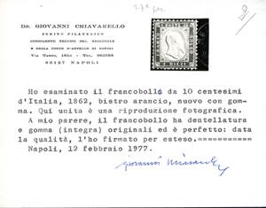 1862 - 10 cent. arancio ocra (1h), ... 