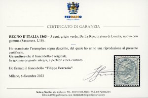 1863 - 5 cent. grigio verde, De La ... 