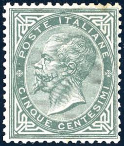 1865 - 5 cent. De La Rue, tiratura di Torino ... 