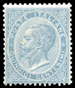 1863 - 15 cent. celeste chiaro, De La Rue, ... 