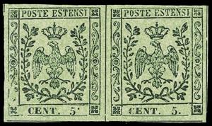 1852 - 5 cent. verde oliva punto dopo la ... 