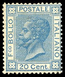 1867 - 20 cent. azzurro, tiratura di Torino ... 