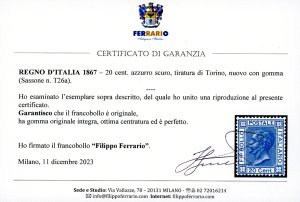 1867 - 20 cent. azzurro scuro, ... 