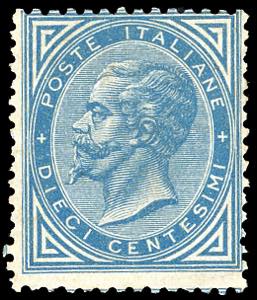 1877 - 10 cent. azzurro (27), nuovo, gomma ... 