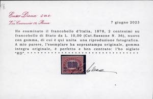 1878 - 2 cent. su 10 lire Servizio ... 