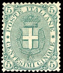 1891 - 5 cent. Stemma, fondo a righe (59), ... 