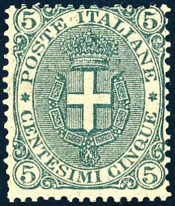 1891 - 5 cent. Stemma, fondo rigato (59), ... 