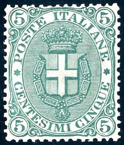 1891 - 5 cent. Stemma, fondo rigato (59), ... 