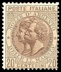 1893 - 20 cent. verde oliva e bruno, Nozze ... 