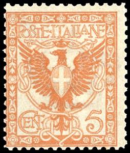 1901 - 5 cent. arancio Floreale, errore di ... 