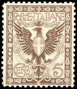 1901 - 5 cent. bruno scuro Floreale, errore ... 