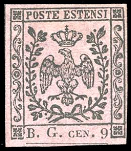 1853 - 9 cent. violetto grigio, lettere B.G. ... 