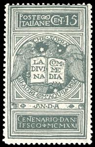 1921 - 15 cent. grigio Dante, non emesso ... 