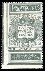 1921 - 15 cent. grigio Dante, non emesso ... 