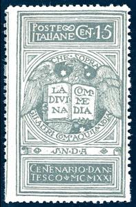 1921 - 15 cent. grigio Dante, non emesso ... 
