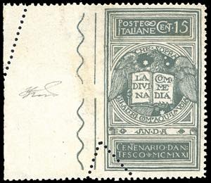 1921 - 15 cent. grigio Dante, non emesso, ... 