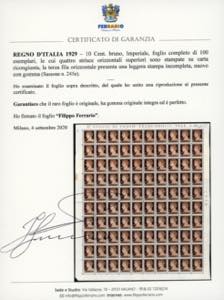 1929 - 10 cent. Imperiale, foglio ... 