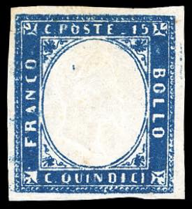 1863 - 15 cent. azzuro tipo Sardegna (11), ... 