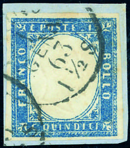 1863 - 15 cent. azzurro tipo Sardegna (11), ... 
