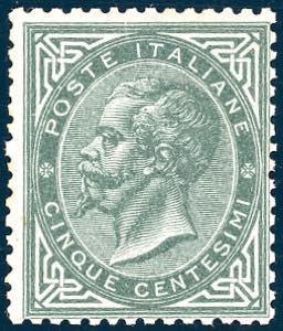 1866 - 5 cent. De la Rue, tiratura di Torino ... 