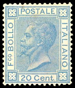 1867 - 20 cent. azzurro, tiratura di Torino ... 