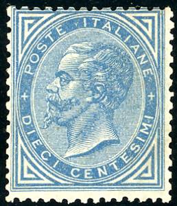 1877 - 10 cent. azzurro (27), nuovo, gomma ... 