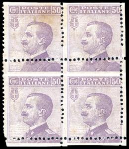 1908 - 50 cent. Michetti (85), blocco di 4, ... 