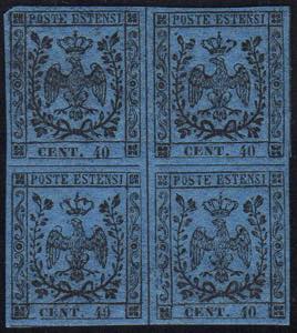 1852 - 40 cent. azzurro scuro, senza punto ... 