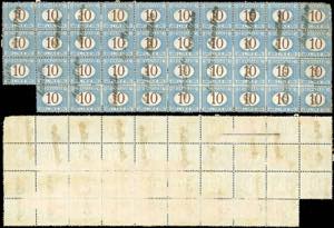 1870 - 10 lire azzurro e bruno (14), blocco ... 