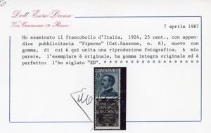 1924 - 25 cent. Piperno (6), gomma ... 