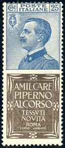 1924 - 25 cent. Piperno (6), nuovo, gomma ... 