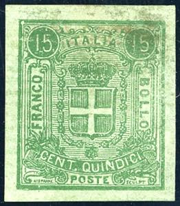1863 - 15 cent. verde su carta vergata, non ... 