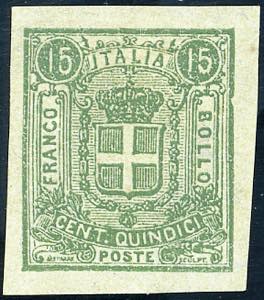 1863 - 15 cent. verde su verdino, Saggio ... 