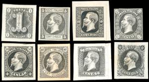 1863 - Saggi Ronchi, otto valori, stampa in ... 