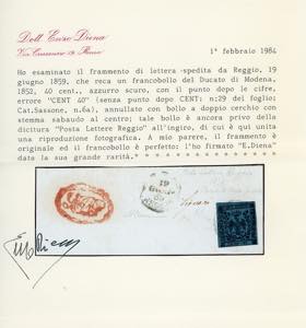 1859 - 40 cent. azzurro scuro, ... 