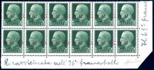 1943 - 25 cent., blocco di dieci esemplari, ... 