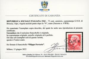 1943 - 75 cent. soprastampa G.N.R. ... 