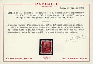 1943 - 75 cent. soprastampa G.N.R. ... 