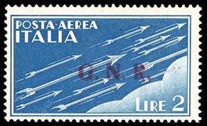 1943 - 2 lire azzurro, soprastampa G.N.R. di ... 