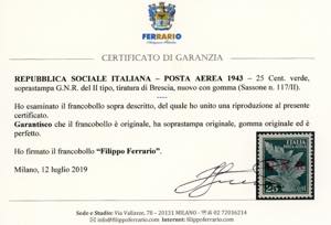 1943 - 25 cent. soprastampa G.N.R. ... 