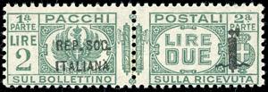 1944 - 2 lire soprastampato fascetto, ... 