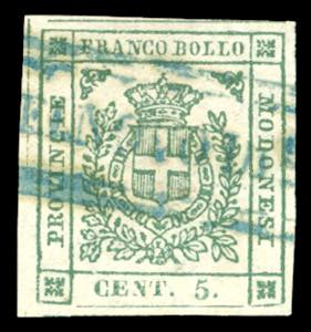 1859 - 5 cent. verde (12), usato, perfetto. ... 