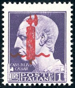 1944 - 1 lira soprastampato fascio in rosso, ... 