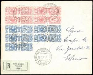 1944 - 10 cent., blocco di cinque, 25 cent., ... 