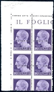 1945 - 1 lira, tiratura di Novara, blocco di ... 