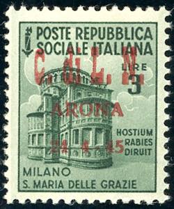 ARONA 1945 - 3 lire soprastampato in ... 