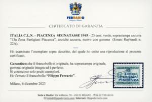 PIACENZA SEGNATASSE 1945 - 25 ... 